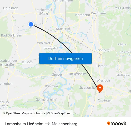 Lambsheim-Heßheim to Malschenberg map