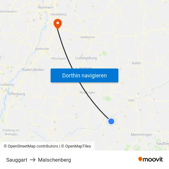 Sauggart to Malschenberg map