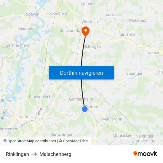Rinklingen to Malschenberg map
