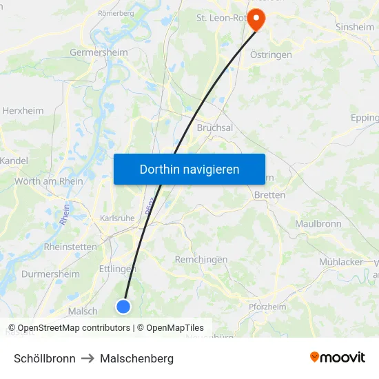 Schöllbronn to Malschenberg map