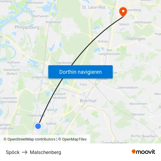 Spöck to Malschenberg map