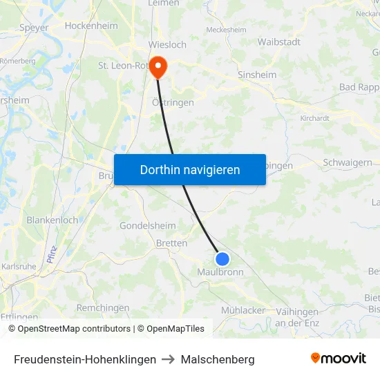 Freudenstein-Hohenklingen to Malschenberg map