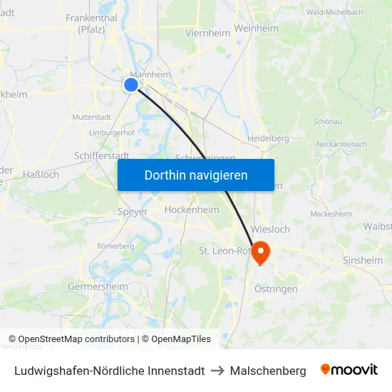 Ludwigshafen-Nördliche Innenstadt to Malschenberg map