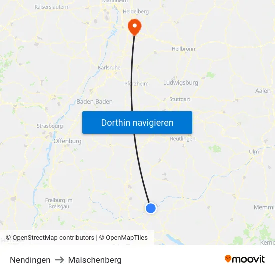 Nendingen to Malschenberg map