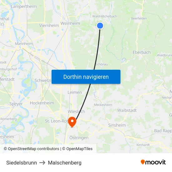 Siedelsbrunn to Malschenberg map