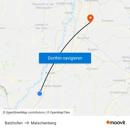 Balzhofen to Malschenberg map