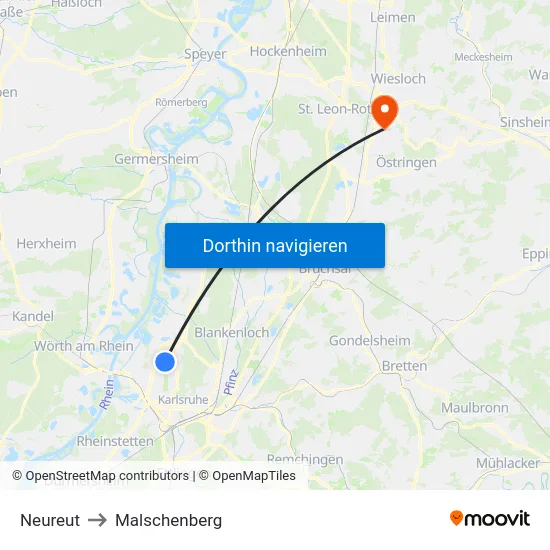 Neureut to Malschenberg map