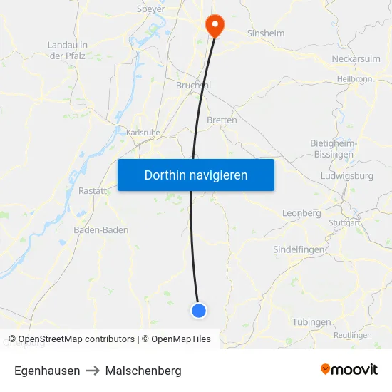 Egenhausen to Malschenberg map
