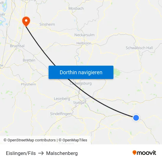 Eislingen/Fils to Malschenberg map