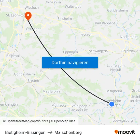 Bietigheim-Bissingen to Malschenberg map