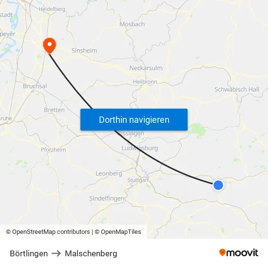 Börtlingen to Malschenberg map