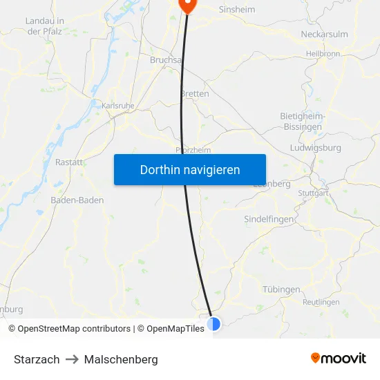 Starzach to Malschenberg map
