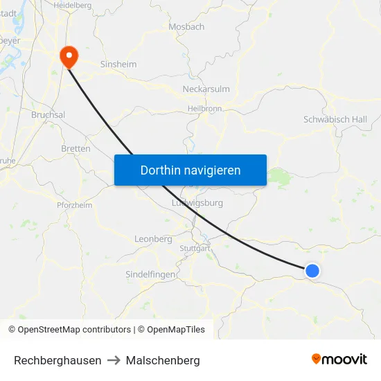 Rechberghausen to Malschenberg map
