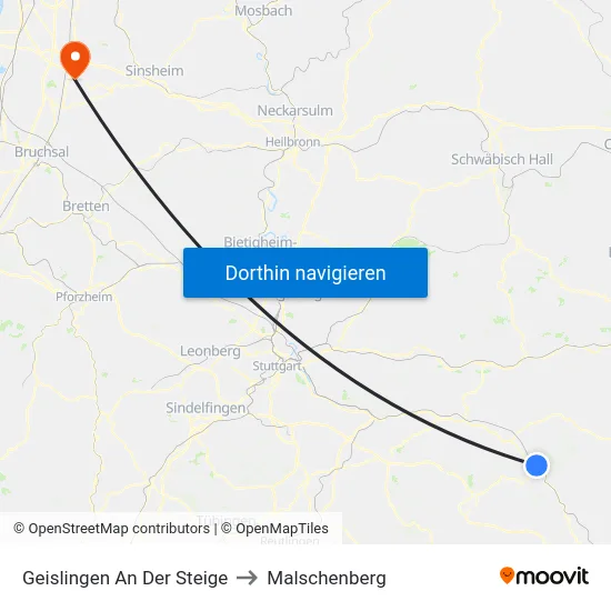 Geislingen An Der Steige to Malschenberg map