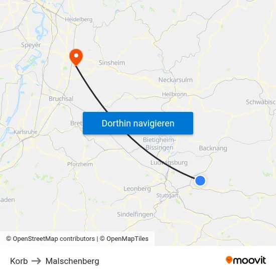 Korb to Malschenberg map