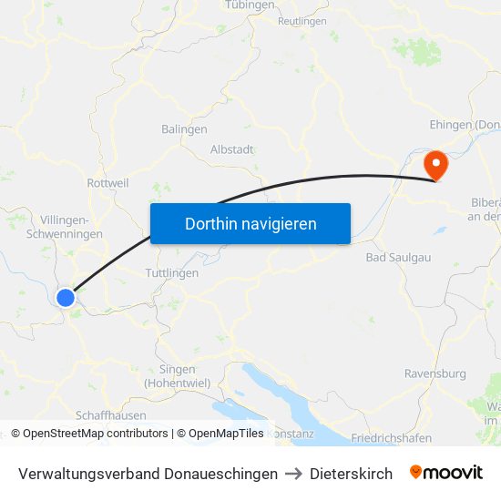 Verwaltungsverband Donaueschingen to Dieterskirch map