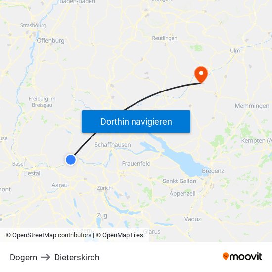 Dogern to Dieterskirch map