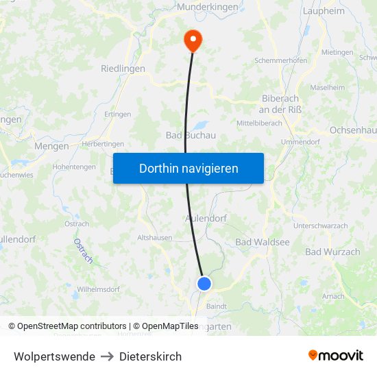 Wolpertswende to Dieterskirch map