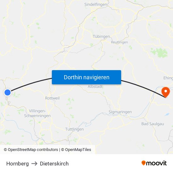 Hornberg to Dieterskirch map