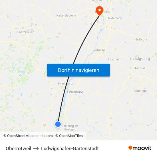 Oberrotweil to Ludwigshafen-Gartenstadt map