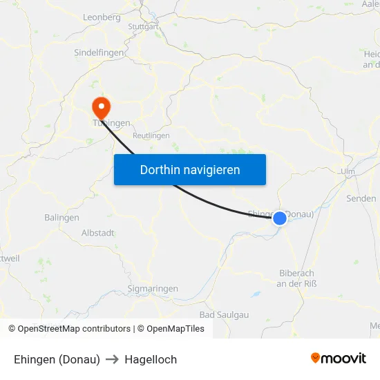 Ehingen (Donau) to Hagelloch map