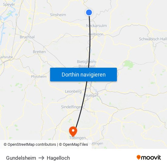 Gundelsheim to Hagelloch map