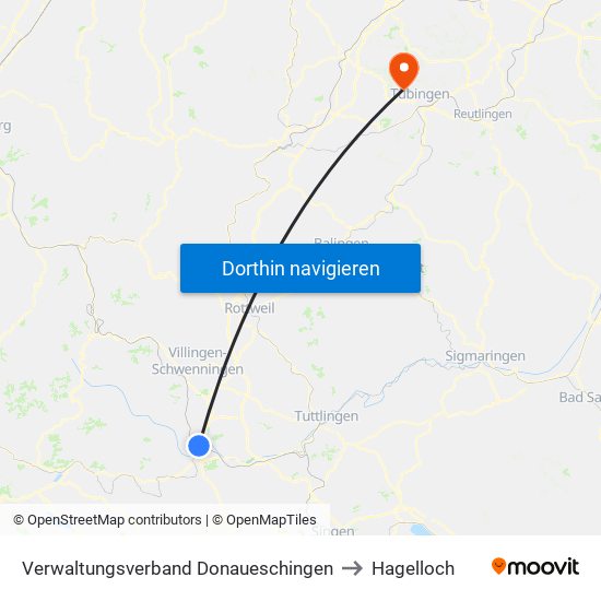 Verwaltungsverband Donaueschingen to Hagelloch map