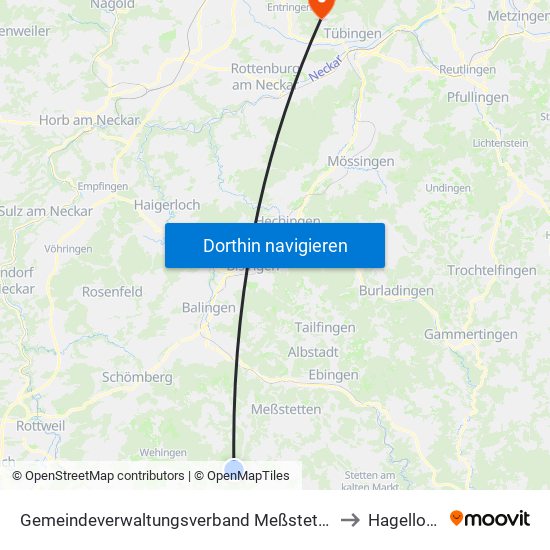 Gemeindeverwaltungsverband Meßstetten to Hagelloch map