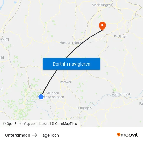 Unterkirnach to Hagelloch map