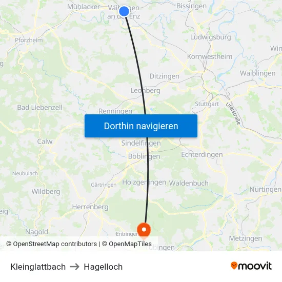 Kleinglattbach to Hagelloch map