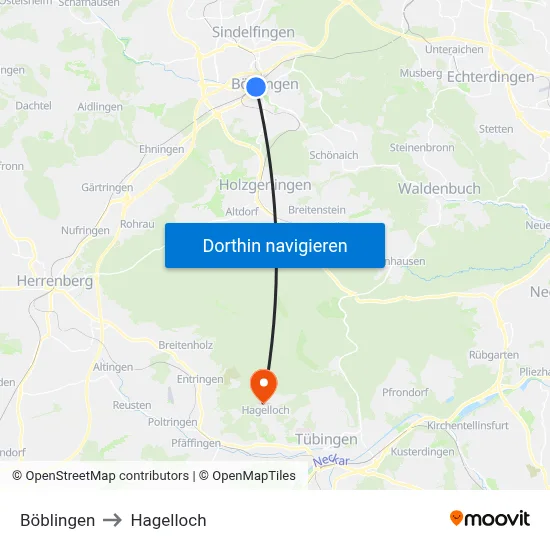 Böblingen to Hagelloch map