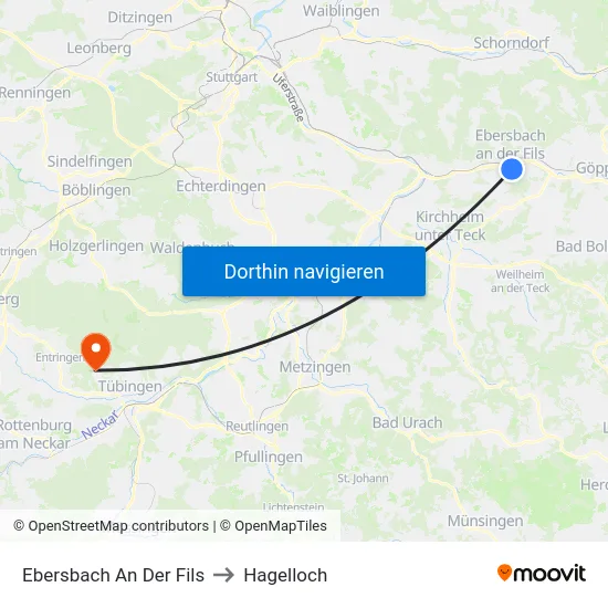 Ebersbach An Der Fils to Hagelloch map