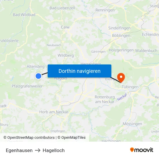 Egenhausen to Hagelloch map