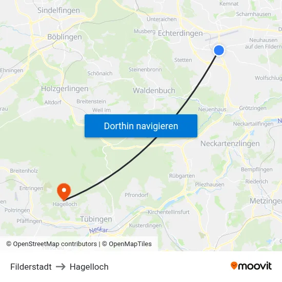 Filderstadt to Hagelloch map