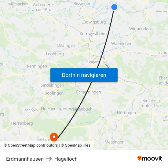 Erdmannhausen to Hagelloch map