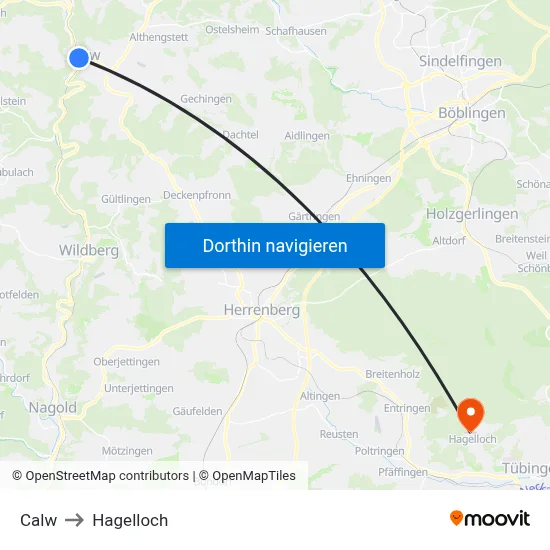 Calw to Hagelloch map