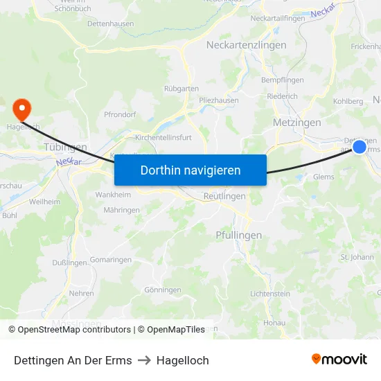 Dettingen An Der Erms to Hagelloch map