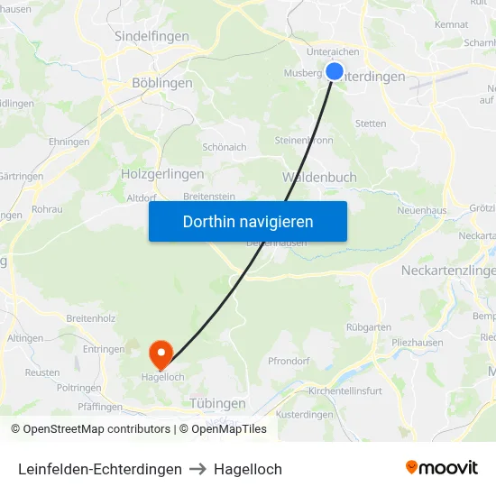 Leinfelden-Echterdingen to Hagelloch map