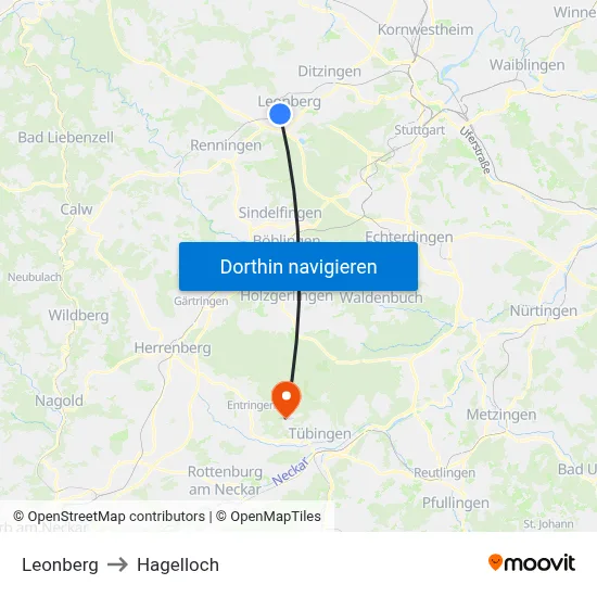 Leonberg to Hagelloch map