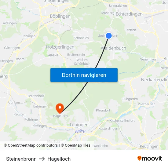 Steinenbronn to Hagelloch map