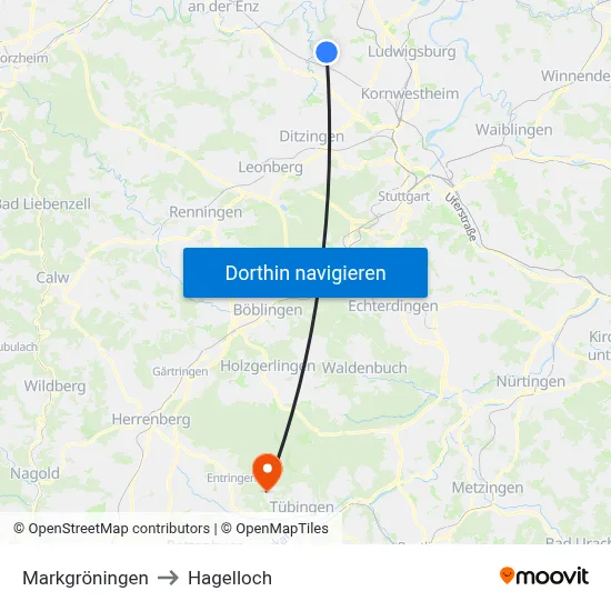 Markgröningen to Hagelloch map
