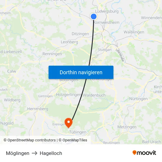 Möglingen to Hagelloch map