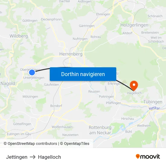 Jettingen to Hagelloch map