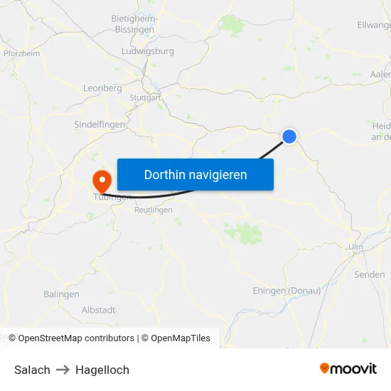 Salach to Hagelloch map