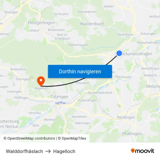 Walddorfhäslach to Hagelloch map