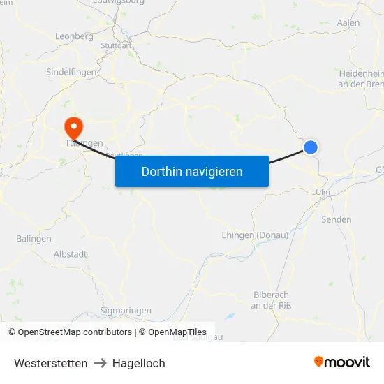 Westerstetten to Hagelloch map