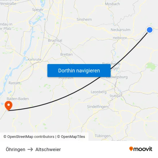 Öhringen to Altschweier map