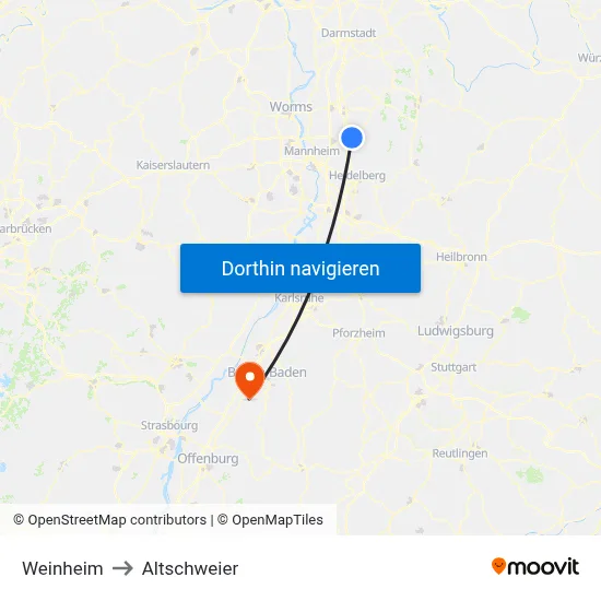 Weinheim to Altschweier map