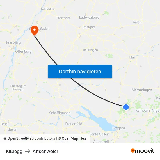 Kißlegg to Altschweier map