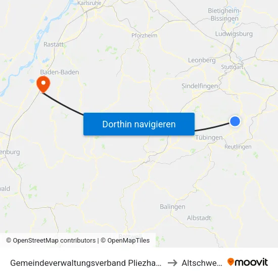 Gemeindeverwaltungsverband Pliezhausen to Altschweier map